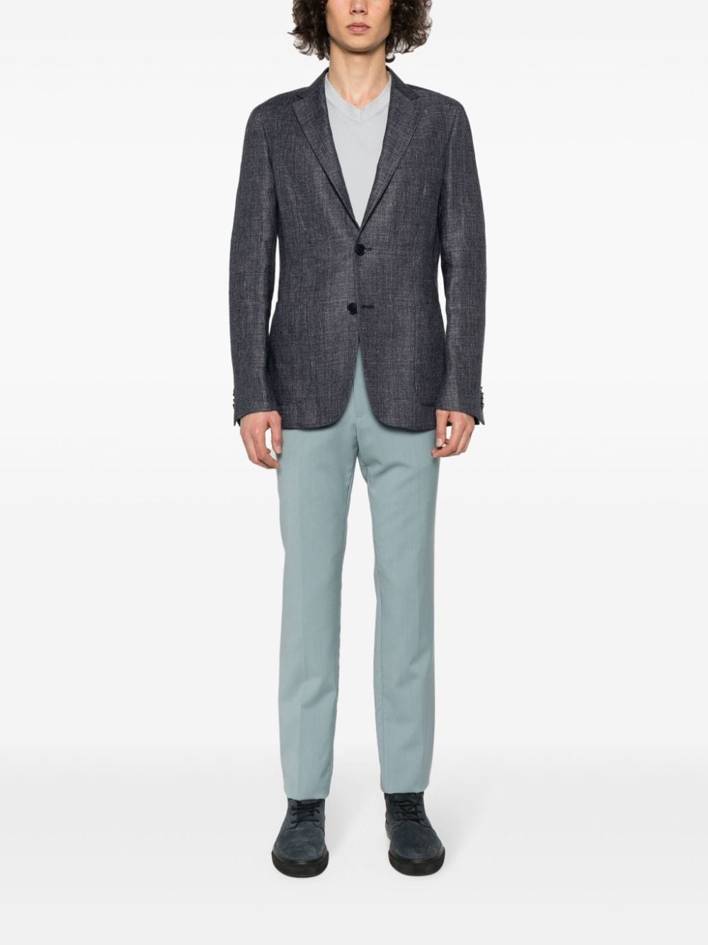 Shop Zegna Single-breasted Notched-lapels Blazer In Blue