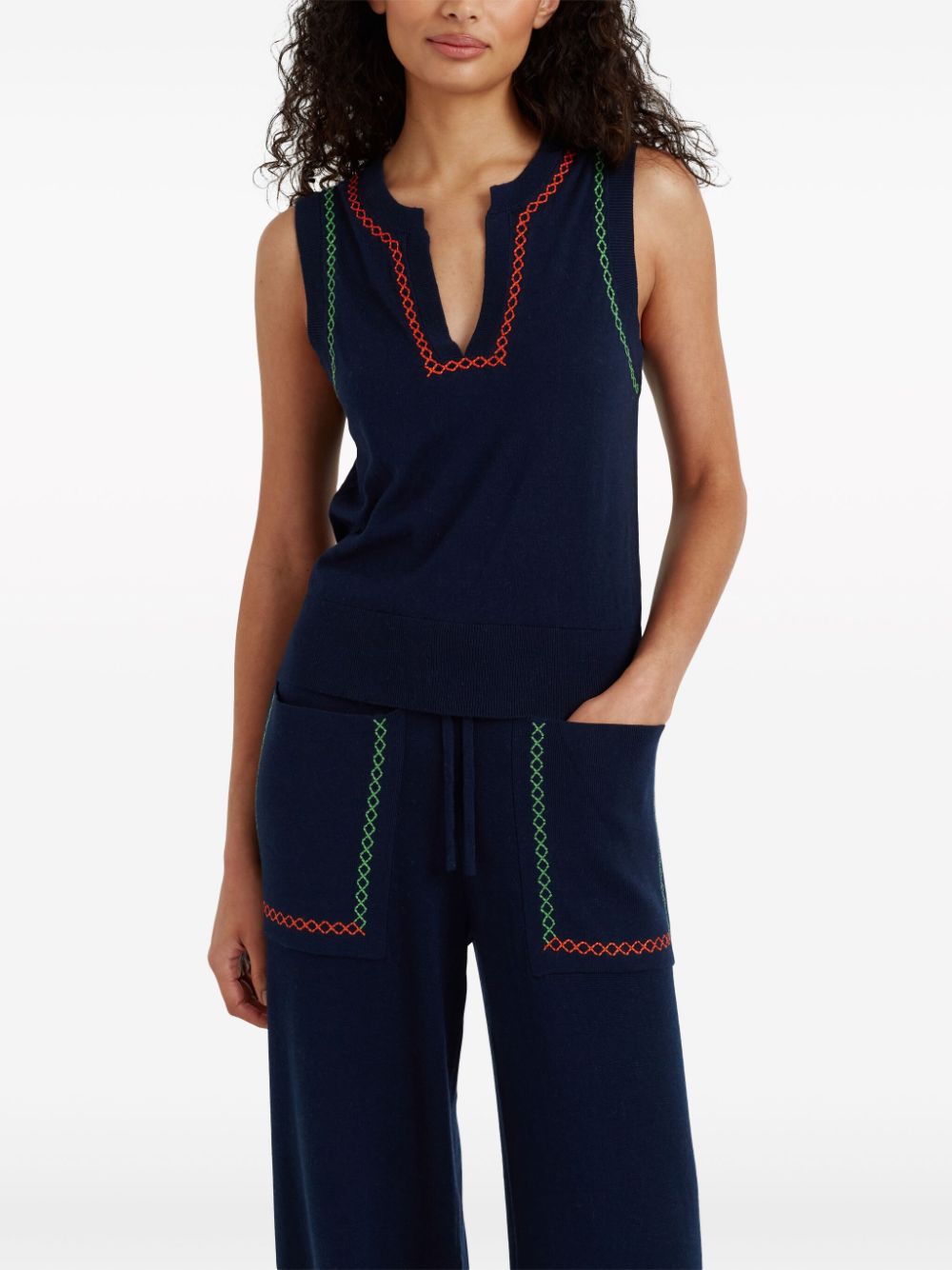 Shop Chinti & Parker Santorini Contrast-stitch Cotton-cashmere Top In Blue