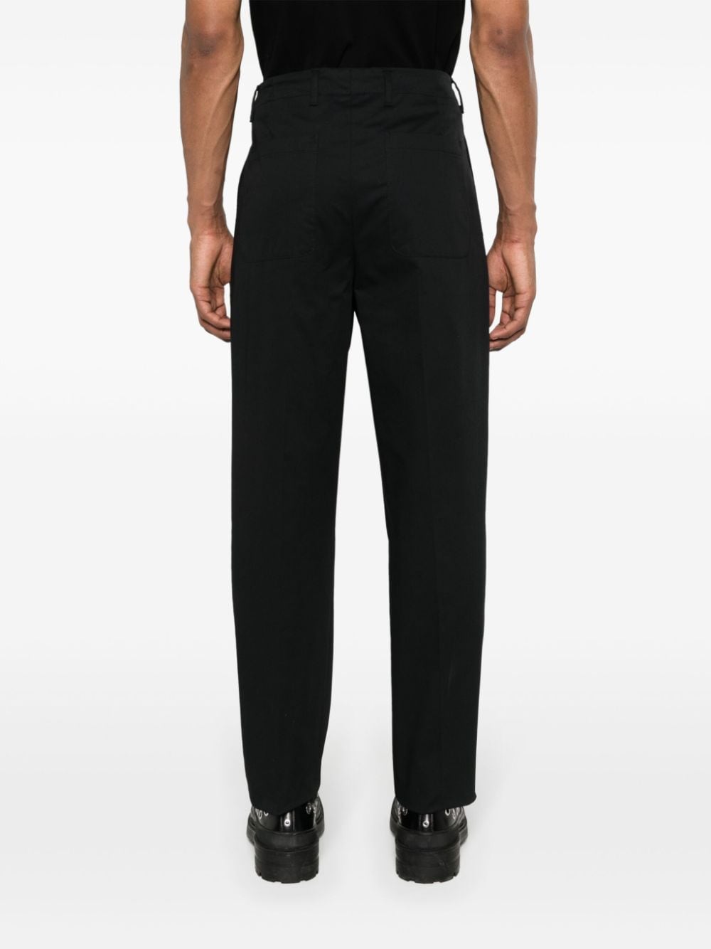 Shop Lardini Tapered Cotton Chino Trousers In Black