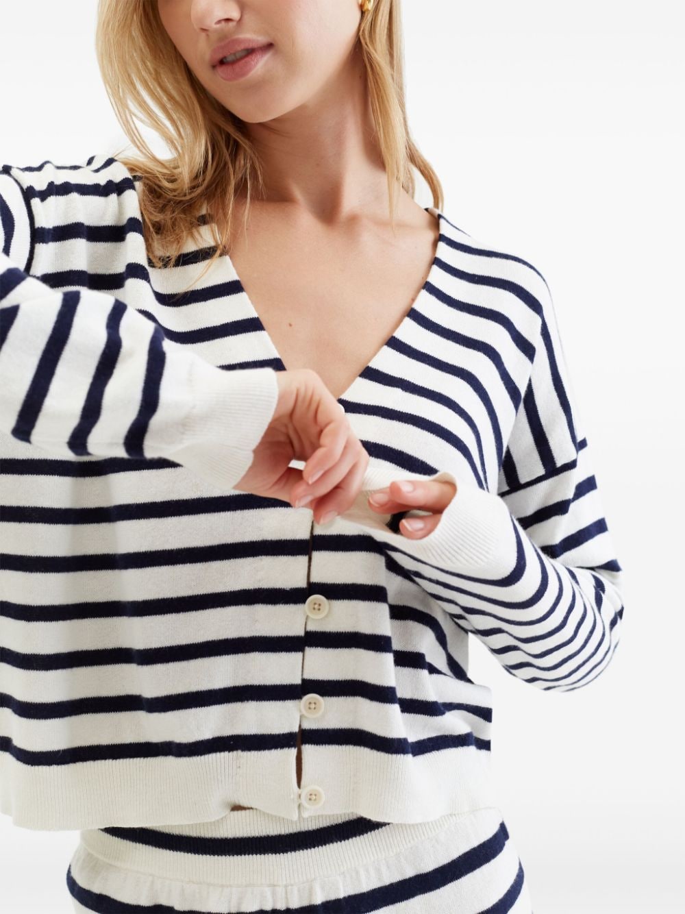 Shop Chinti & Parker Striped Button-up Cardigan In Blue