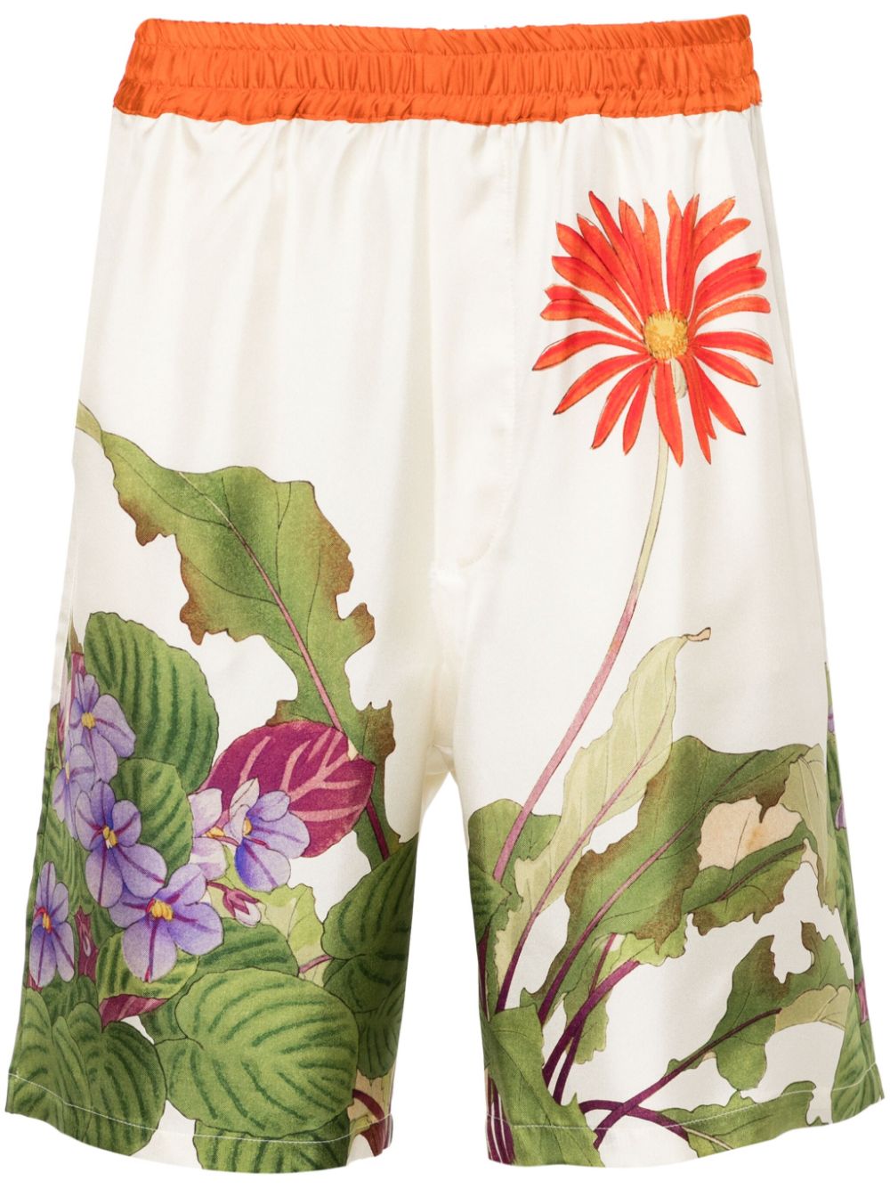 Pierre-louis Mascia Aloe Floral-print Silk Shorts In Neutrals