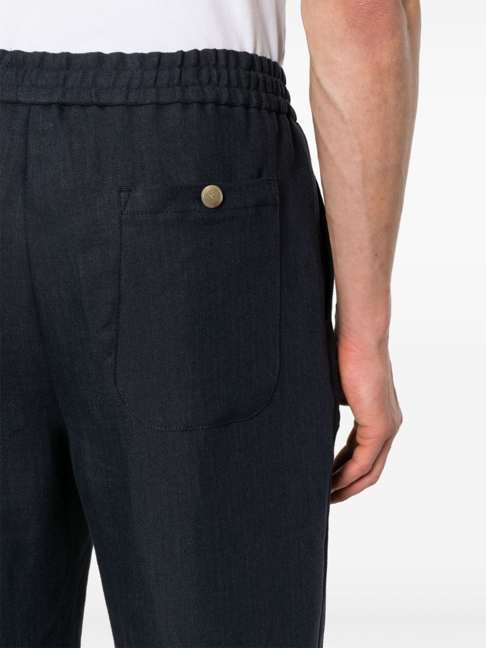 Shop Etro Herringbone Linen Trousers In Blue