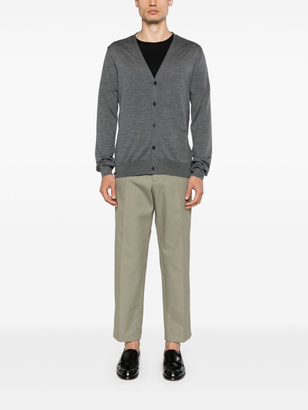 Shop Lanvin V-neck Merino Cardigan In Grey