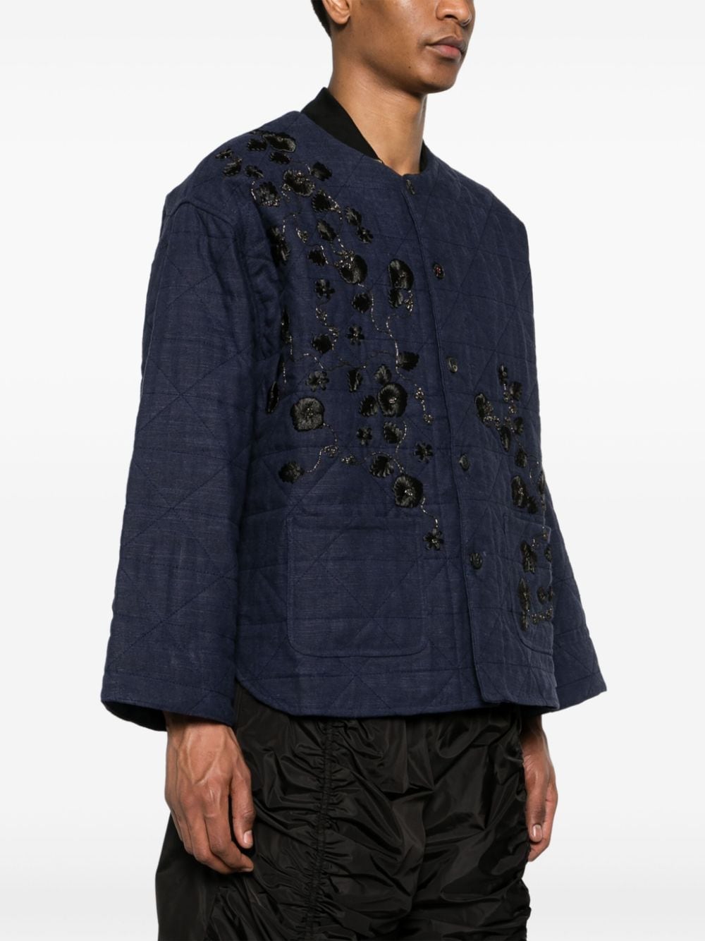 Shop Baziszt Swan Drop-shoulder Shirt Jacket In Blue