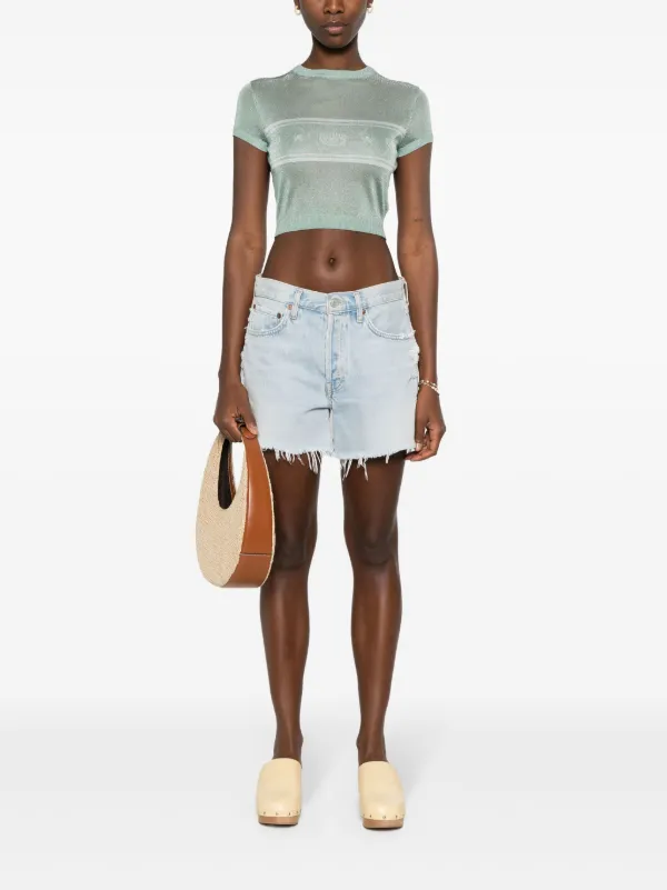 Chiara Ferragni Eyelike-motif Metallic Cropped Jumper Green