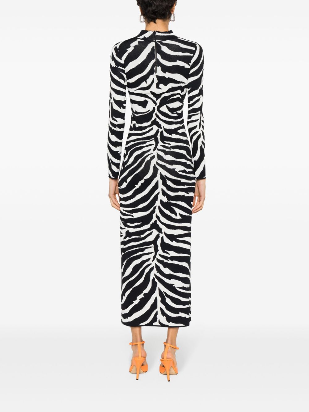 Shop Ana Radu Zebra-patterned Long Dress In Black