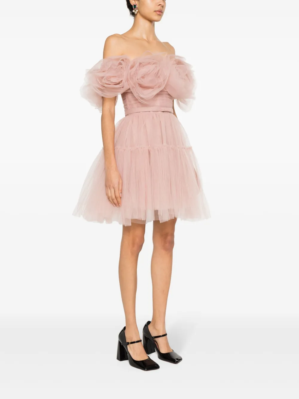 Ana Radu Floral-appliqué Tulle Mini Dress In 粉色