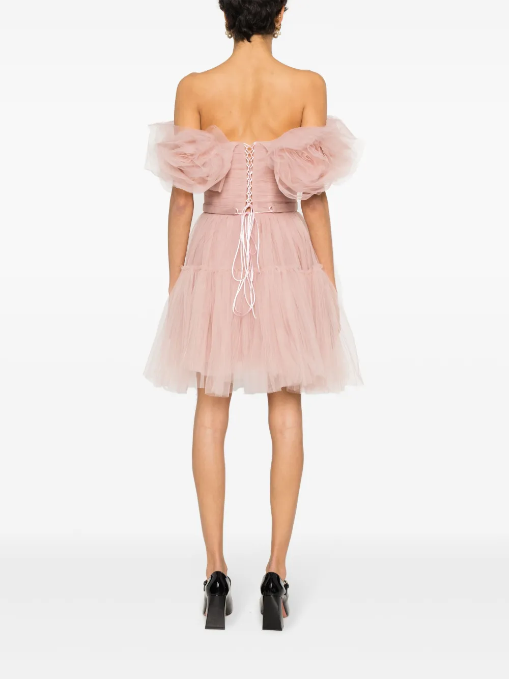 Ana Radu Floral-appliqué Tulle Mini Dress In 粉色