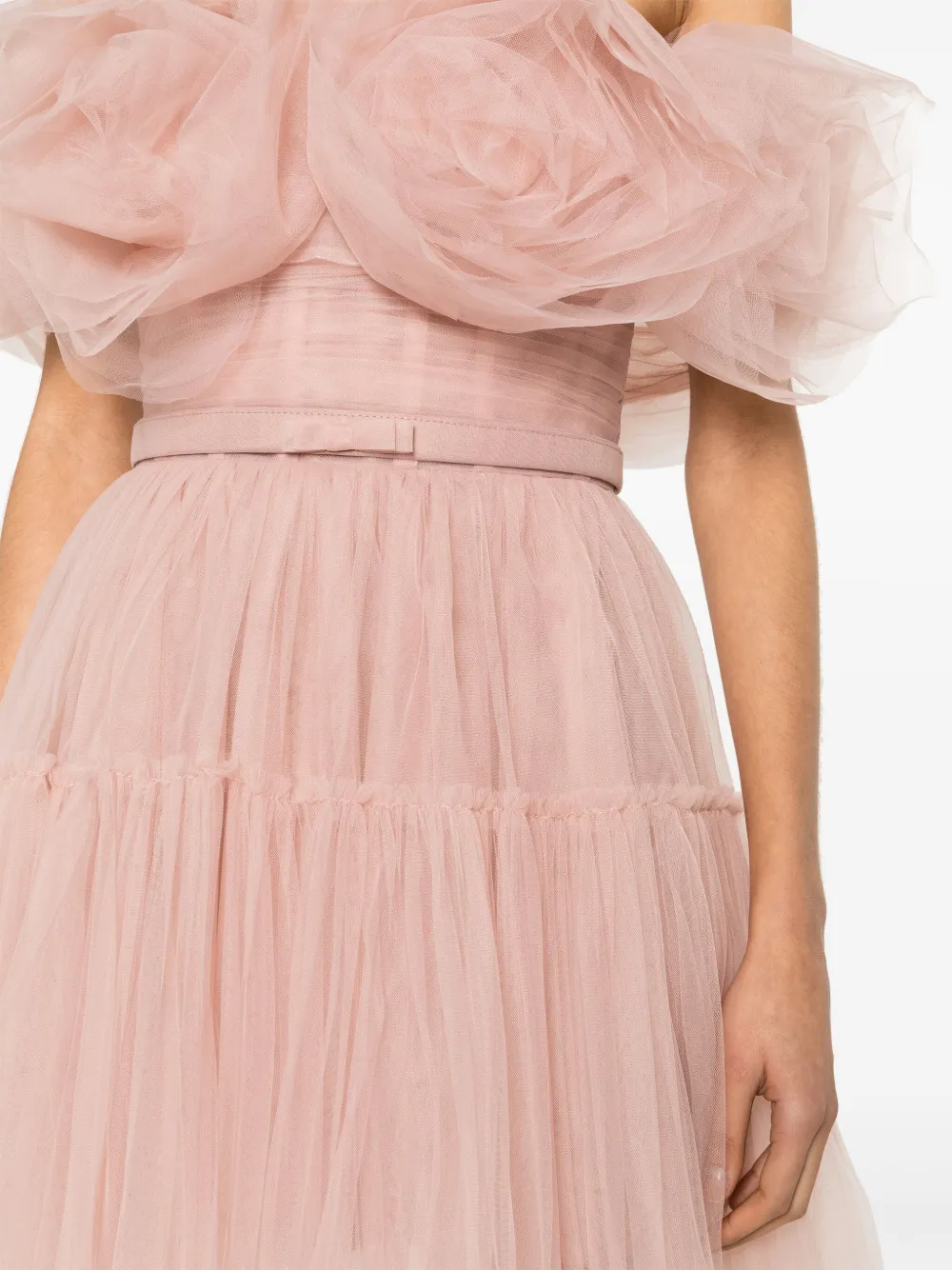 Ana Radu Floral-appliqué Tulle Mini Dress In 粉色