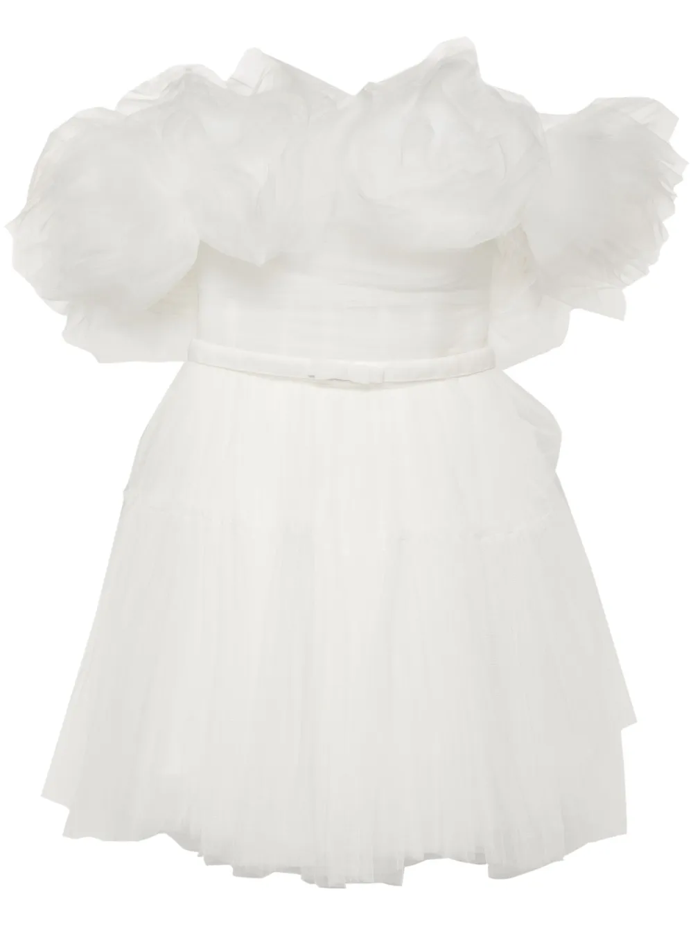 Ana Radu Floral-appliqué Tulle Mini Dress In 白色