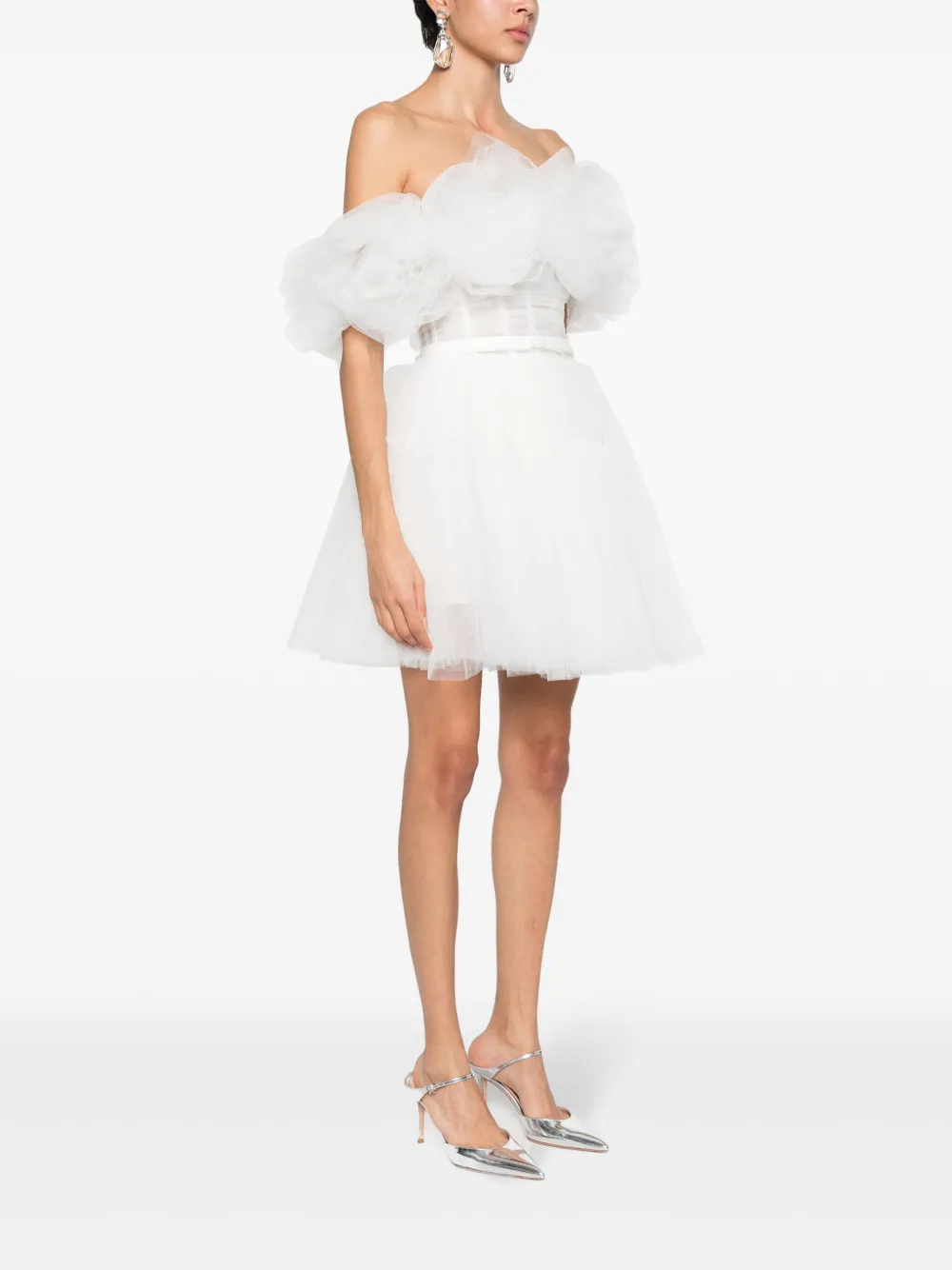 Ana Radu Floral-appliqué Tulle Mini Dress In 白色