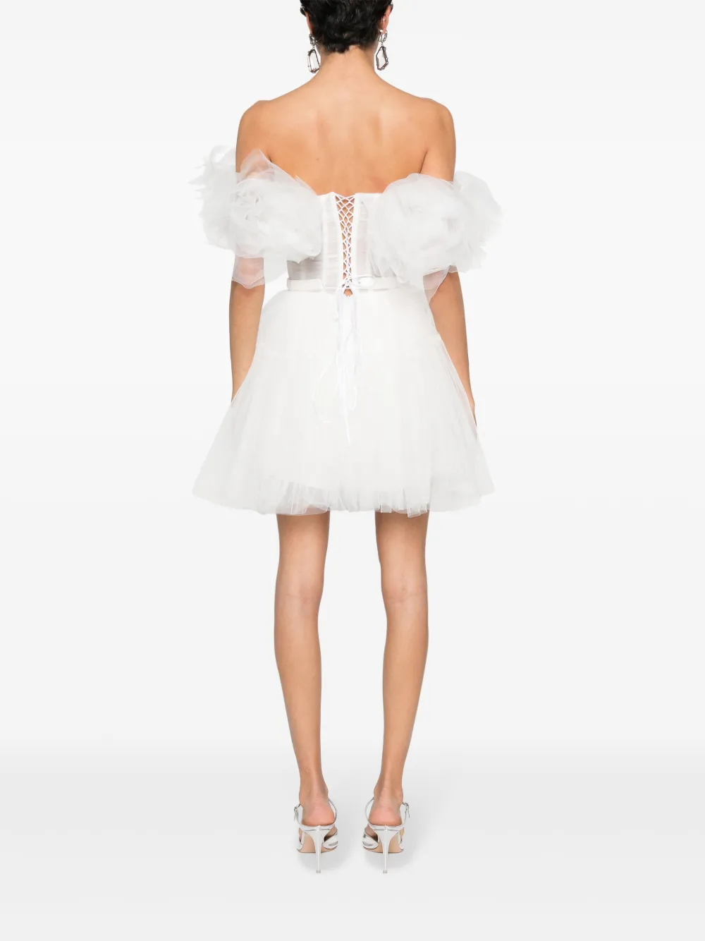 Ana Radu Floral-appliqué Tulle Mini Dress In 白色