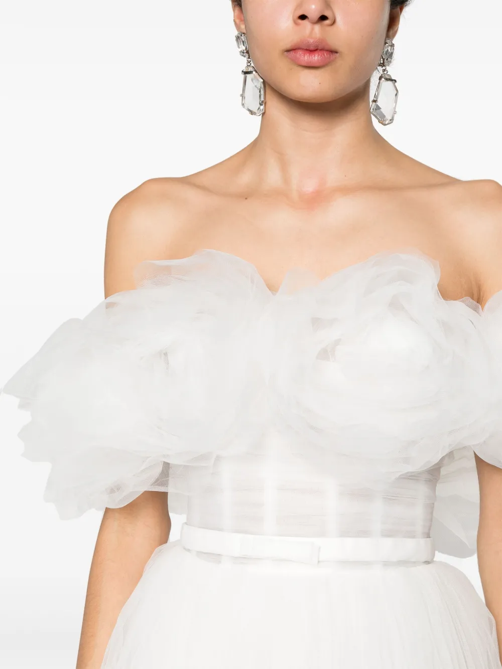 Ana Radu Floral-appliqué Tulle Mini Dress In 白色