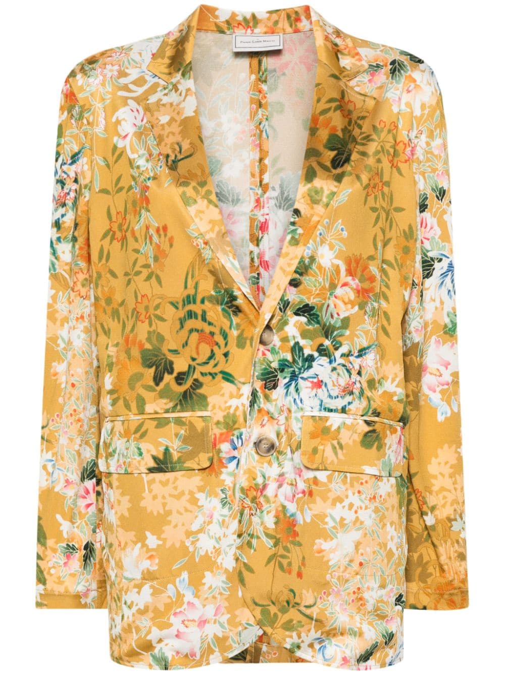 Pierre-louis Mascia Floral-print Silk Blazer In Gelb