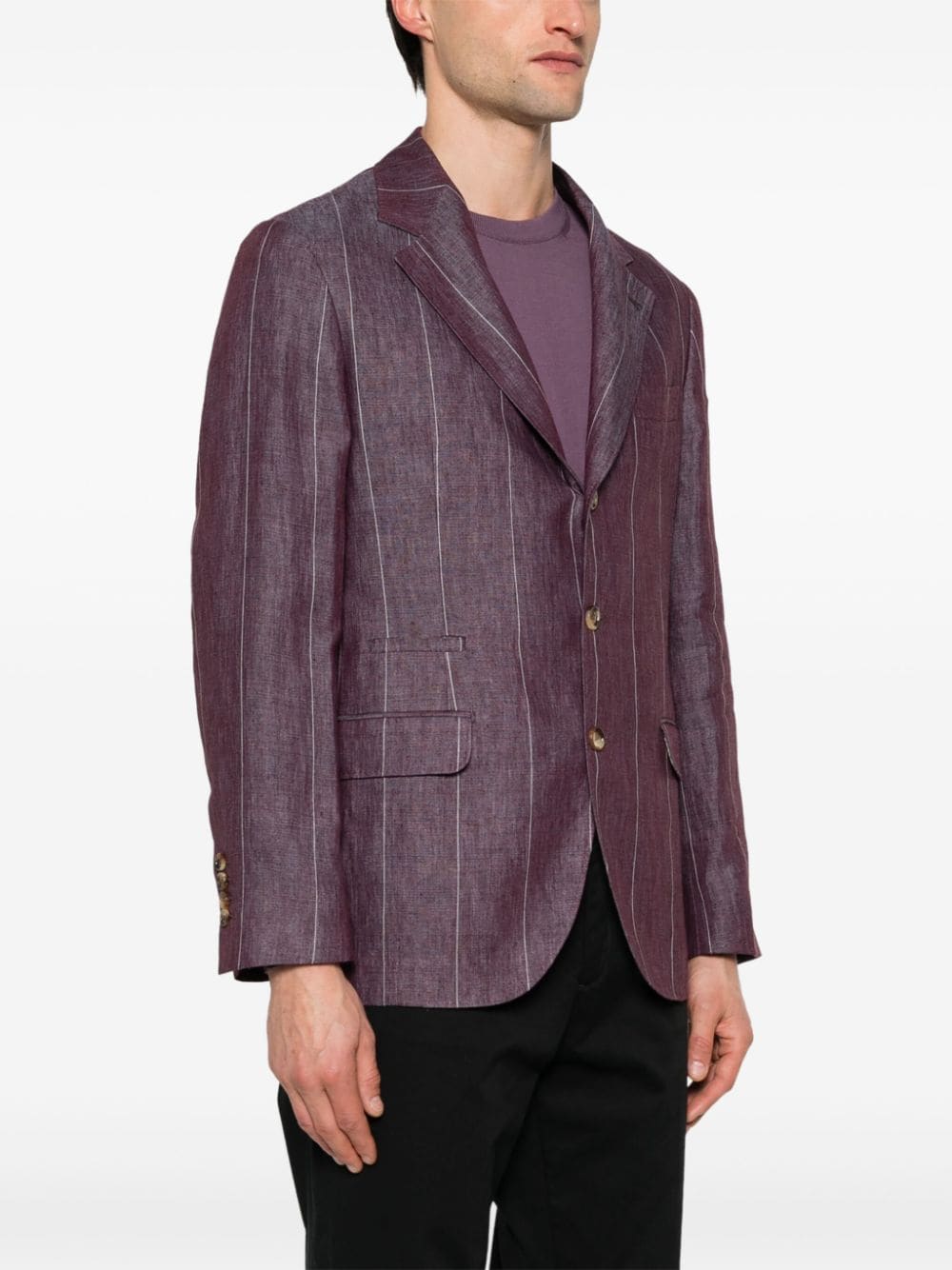 Shop Brunello Cucinelli Single-breasted Pinstripe Linen Blazer In Purple