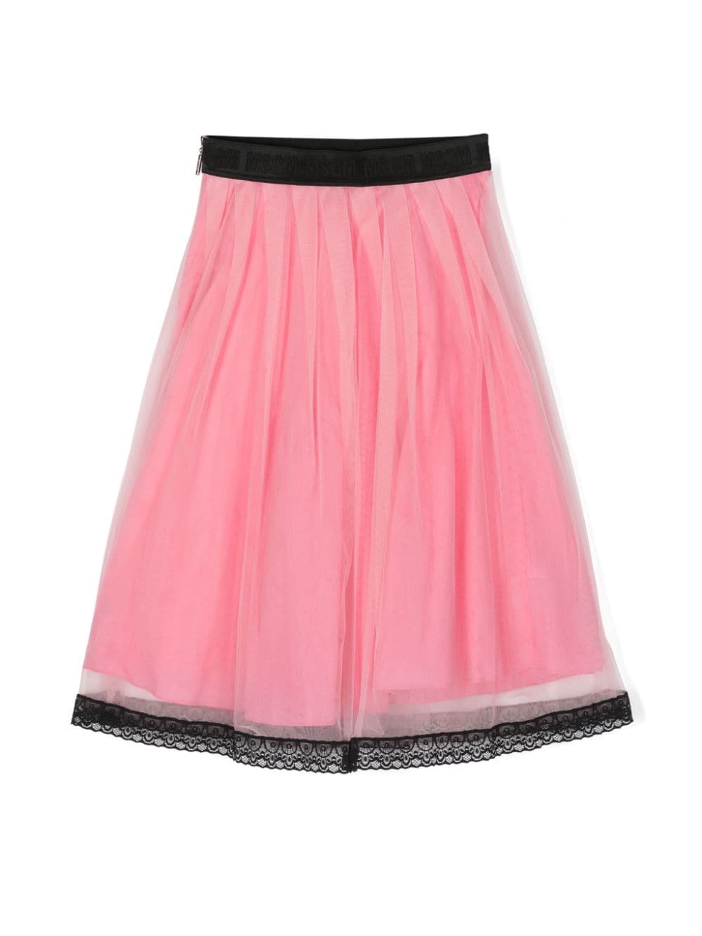 Shop Msgm Lace-trim Tulle Skirt In Pink