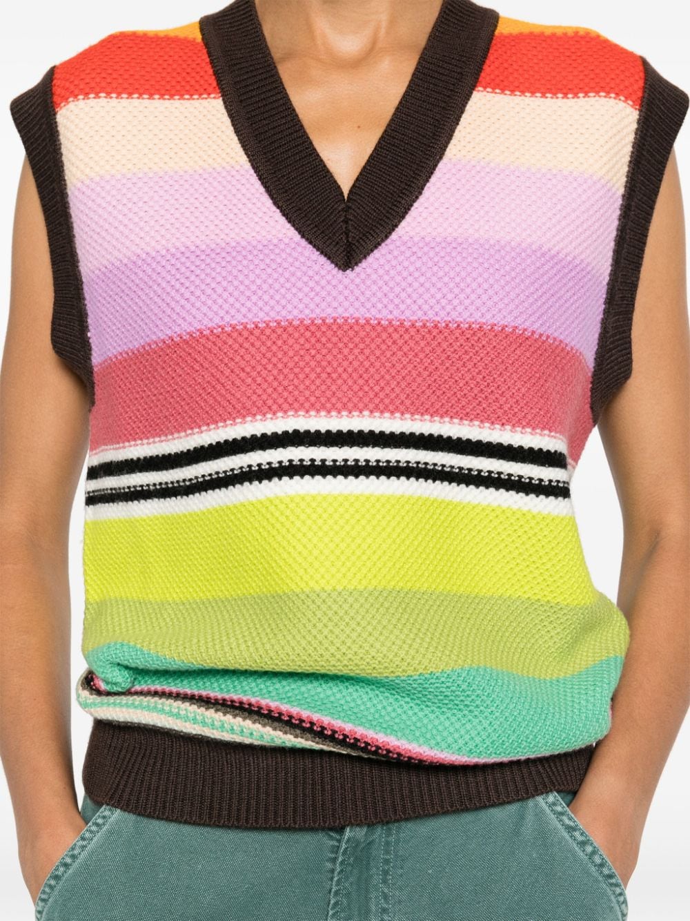 Shop Christopher John Rogers Striped Honeycomb-knit Vest In Green