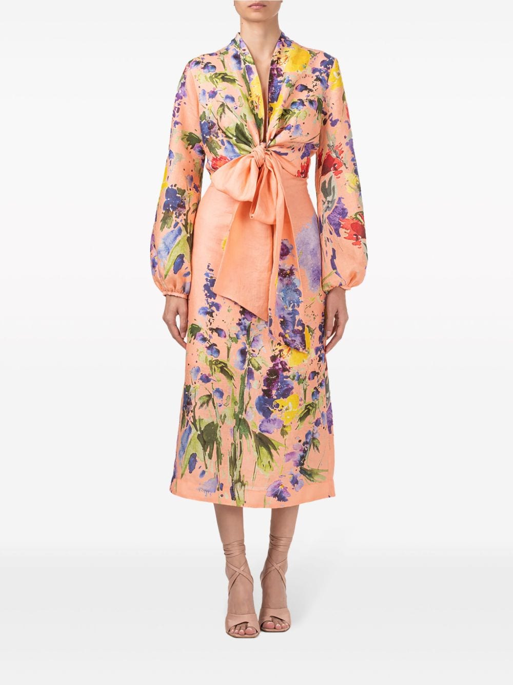 Shop Silvia Tcherassi Atira Floral-print Linen Skirt In Orange