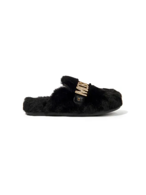 Moschino Kids logo-lettering faux-fur slippers