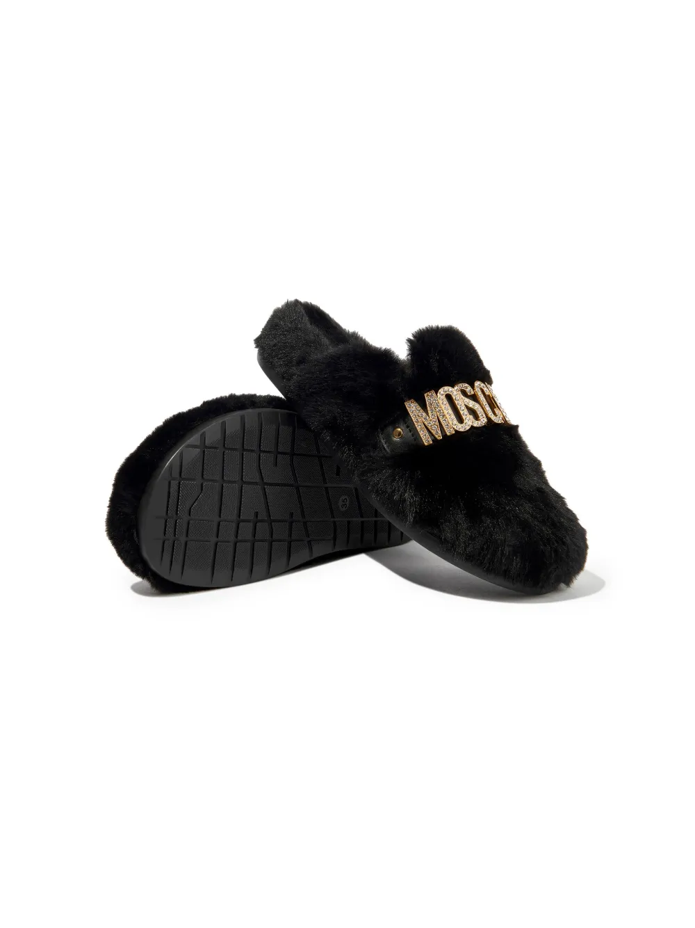 Shop Moschino Logo-lettering Faux-fur Slippers In Black