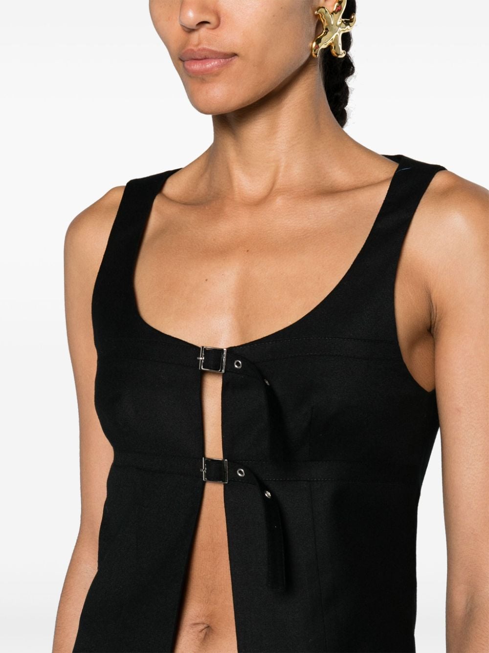 Shop Aya Muse Buckled-straps Wool Vest In Black