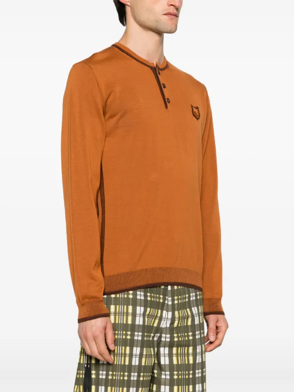 Maison Kitsune Henley fox patch Jumper Brown FARFETCH AO