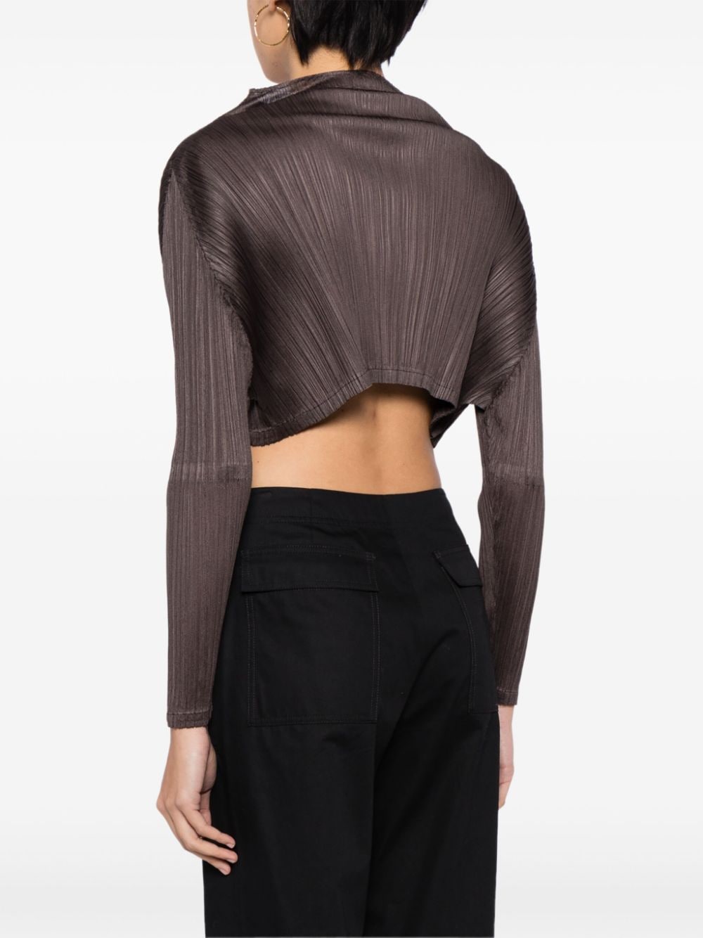 Pleats Please Issey Miyake pleated cropped top Grijs