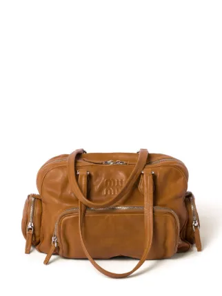 Miu Miu レザーハンドバッグ | ブラウン | FARFETCH JP