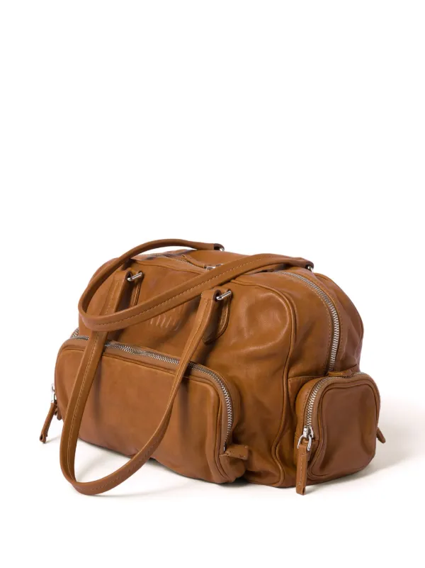 トートバッグ MIU MIU Brown Leather Shoulder Bag Miu Miu logo-embossed Leather Tote Bag | Brown | FARFETCH
