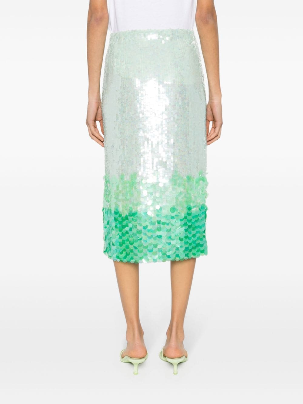 Shop P.a.r.o.s.h Sequinned Midi Skirt In Green