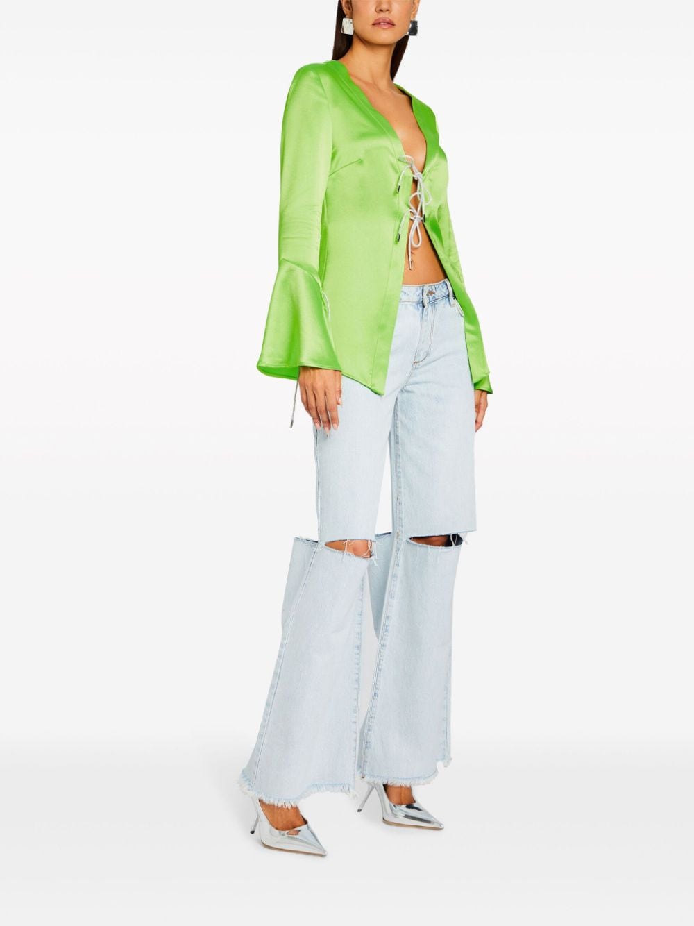 Shop Retroféte Svea Satin Blouse In Green