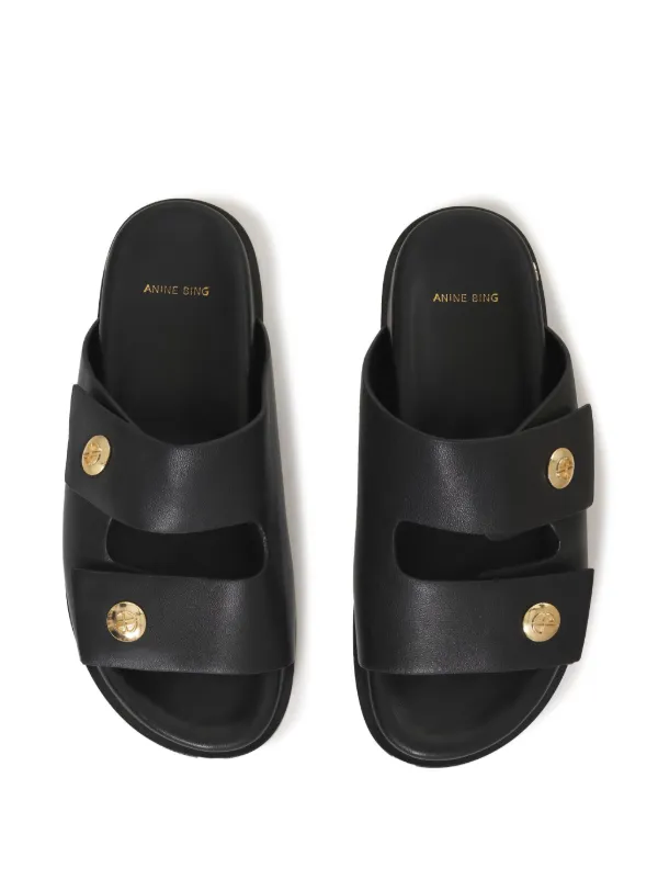 ANINE BING Ella Leather Slides | Black | FARFETCH