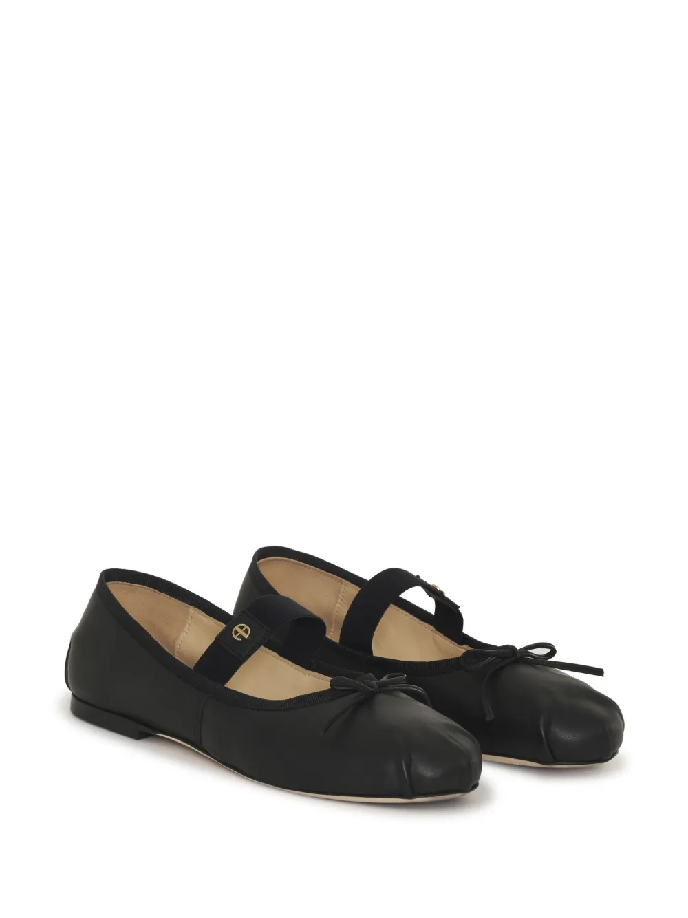 Shop Anine Bing Jolie Leather Ballerina Shoes In Black