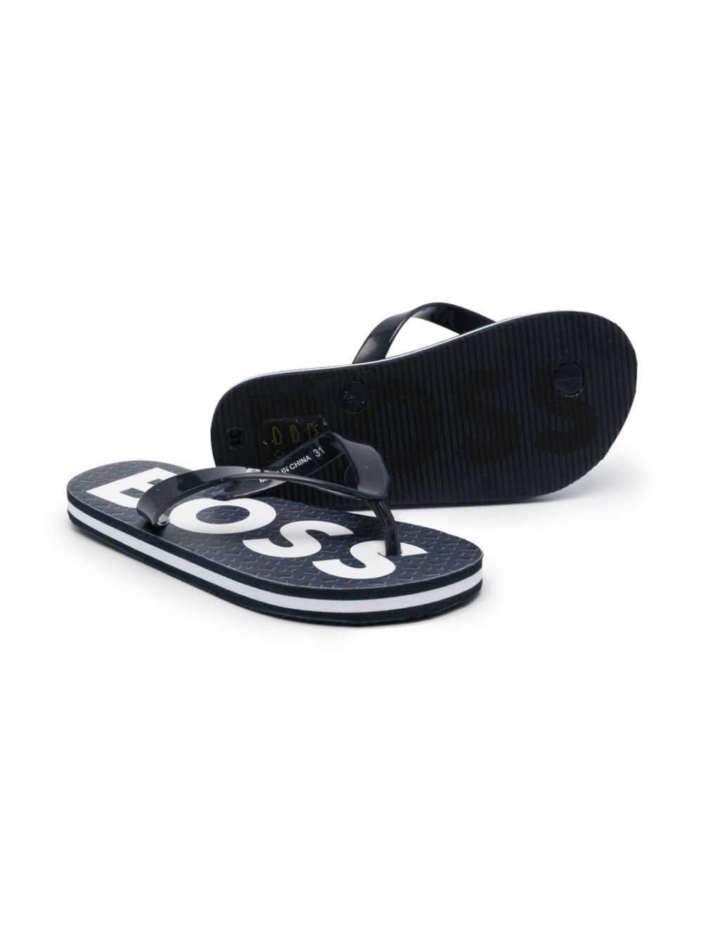 BOSS Kidswear Teenslippers met logoprint - Blauw