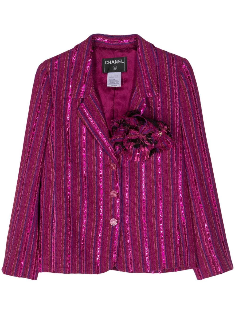 Pre-owned Chanel 2001 Striped Single-breasted Blazer In Pink