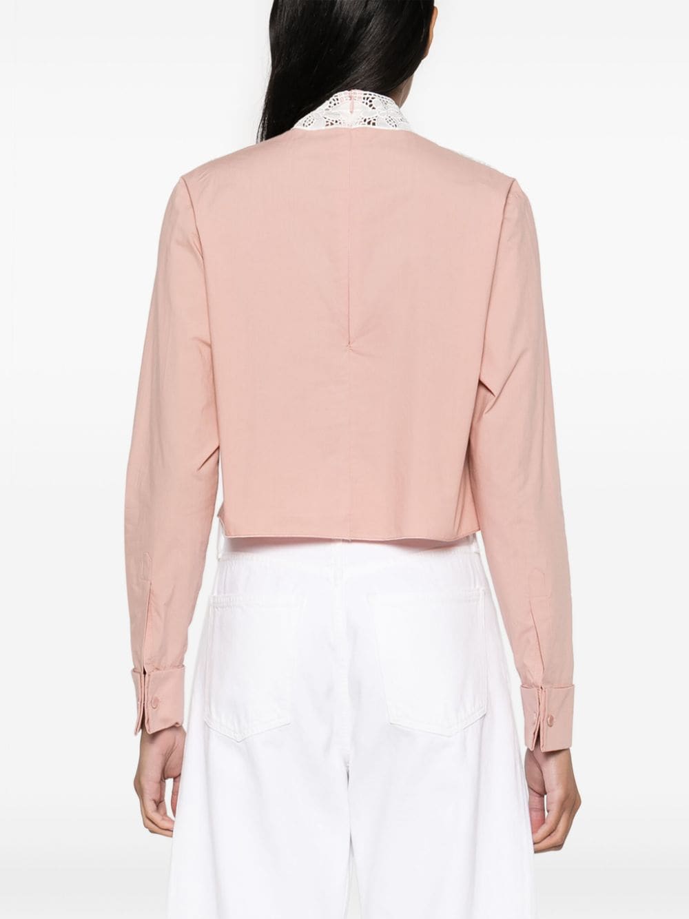 Shop Philosophy Di Lorenzo Serafini Cropped Lace Poplin Blouse In Pink