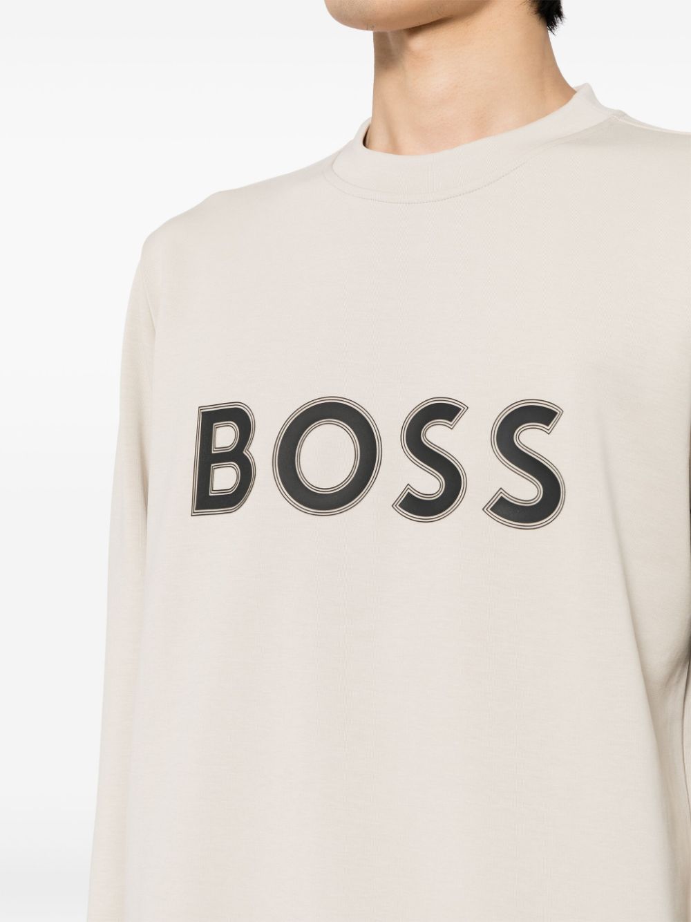 BOSS Sweater van katoenblend met logoprint Beige
