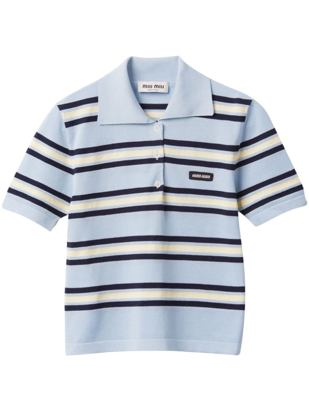 Miu Miu Striped Knitted Cotton Polo Shirt In Blue