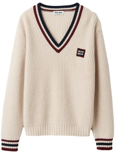 Miu Miu stripe-trim cashmere jumper