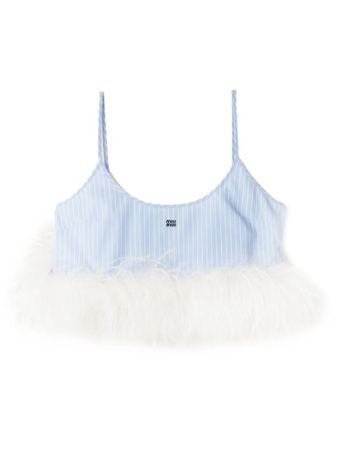 Miu Miu feather-trim striped crop top Women