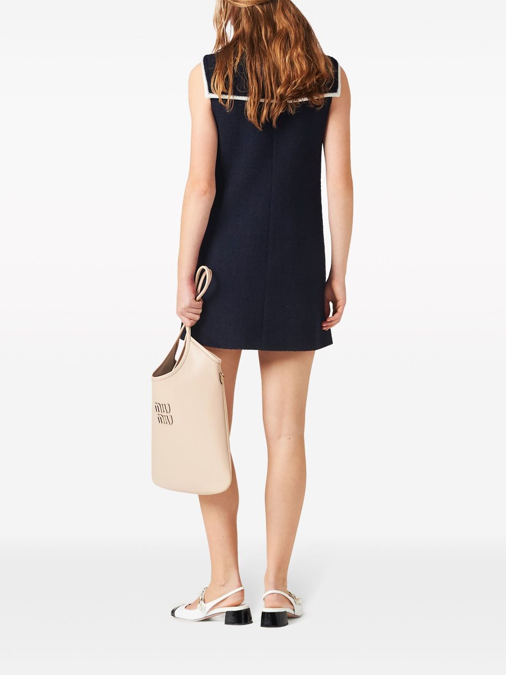 Shop Miu Miu Sleeveless Bouclé Mini Dress In Blue