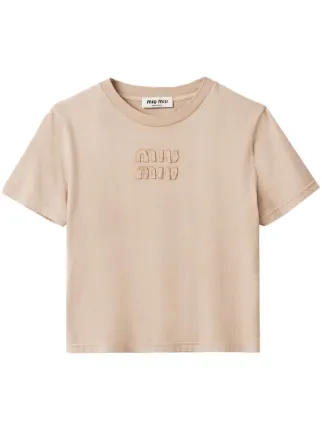 Miu Miu logo-embroidered Cotton T-shirt | Neutrals | FARFETCH HK