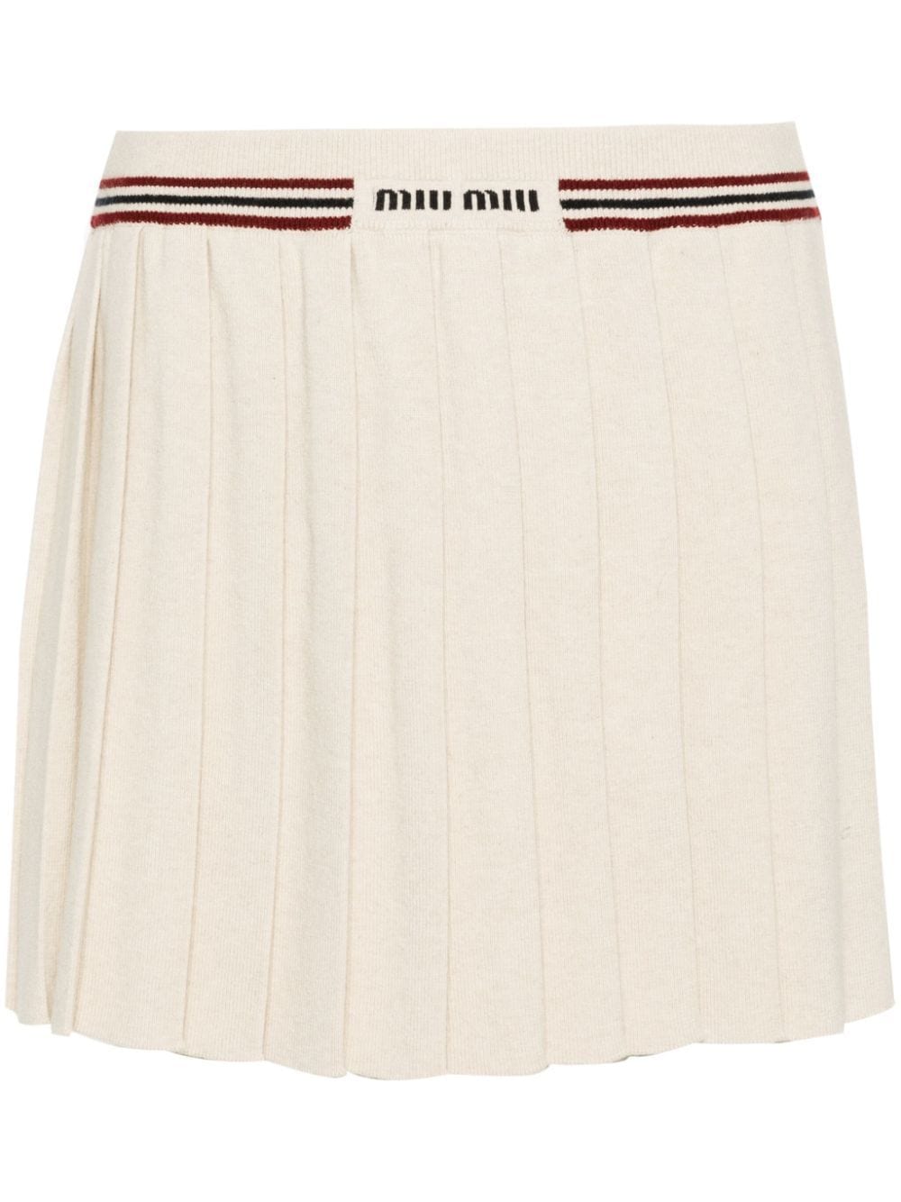 Miu Miu Pleated Knitted Cashmere Miniskirt In White
