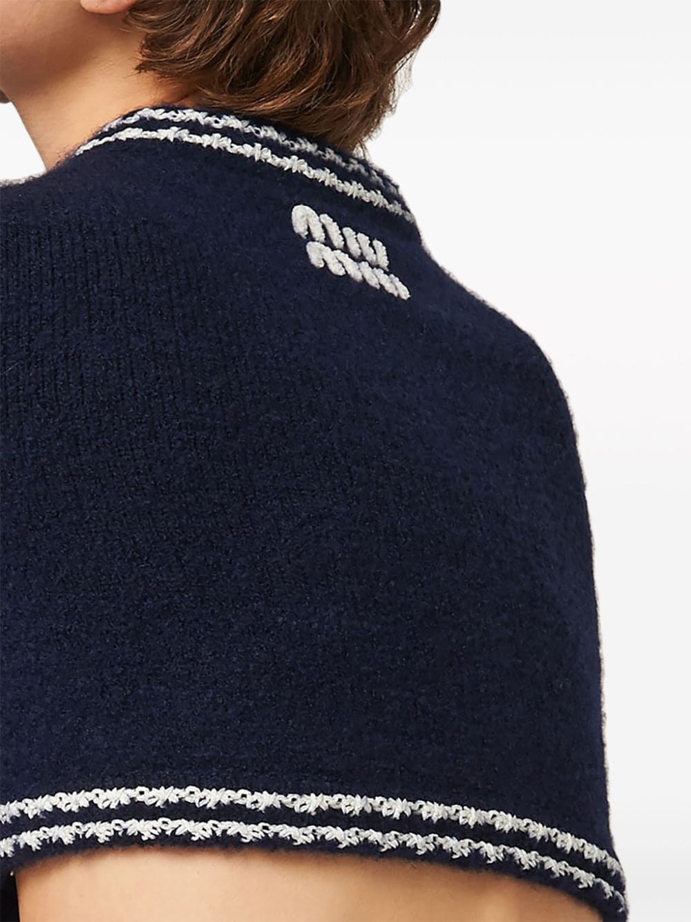Shop Miu Miu Stripe-trim Knitted Cashmere Miniskirt In Blue