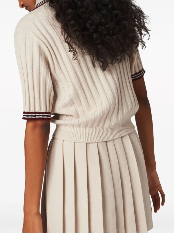 Miu Miu ribbed-knit Cashmere Polo Shirt | Neutrals | FARFETCH UK