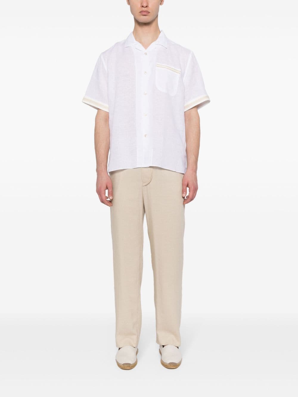 Shop Eleventy Stripe-trim Short-sleeve Shirt In White