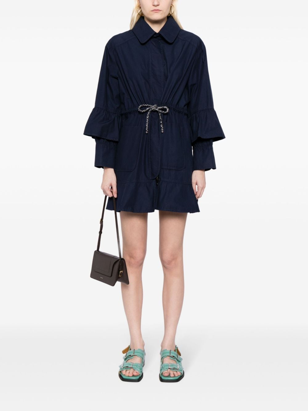Pre-owned Chanel Cotton Layered Drawstring Coat In Blue