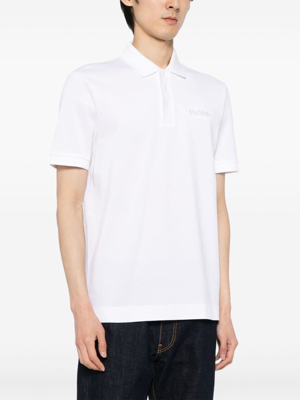 BOSS Katoenen poloshirt met geborduurd logo Wit