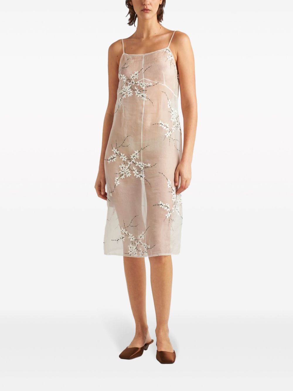 Prada Midi-jurk met borduurwerk Wit