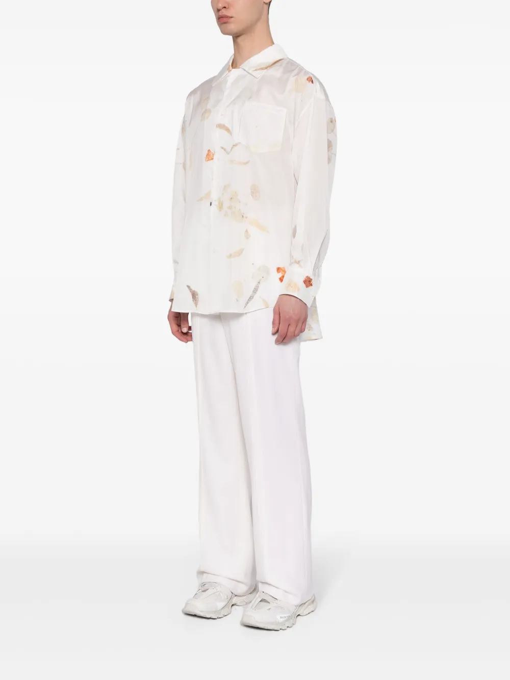 Shop Feng Chen Wang Leaf-print Silk Shirt In White